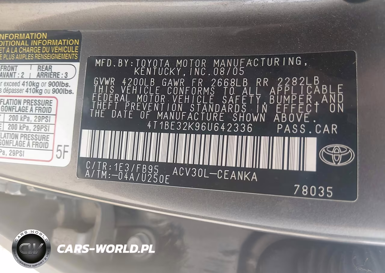 2006 Toyota Camry Le VIN:4T1BE32K96U642336 - 9
