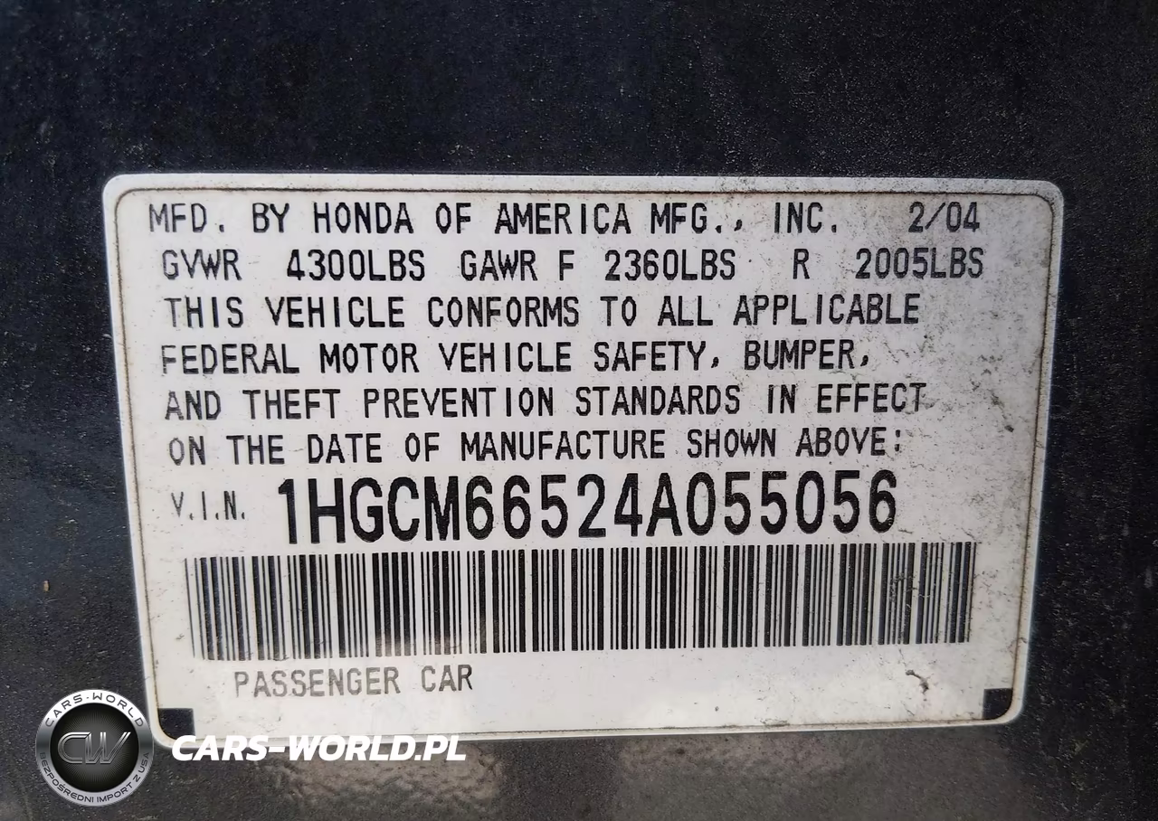 2004 Honda Accord 3.0 Ex VIN:1HGCM66524A055056 - 8