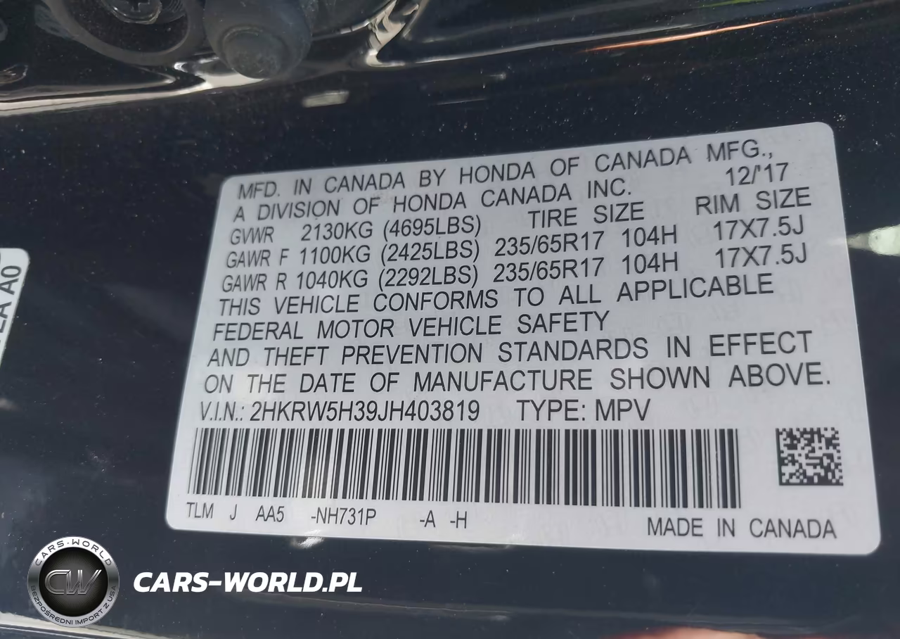 2018 Honda Cr-V Lx VIN:2HKRW5H39JH403819 - 9