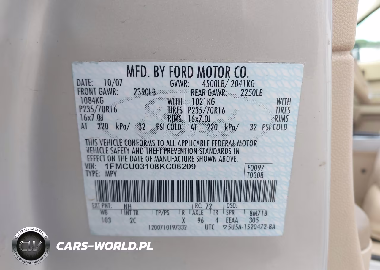 2008 Ford Escape Xlt VIN:1FMCU03108KC06209 - 9