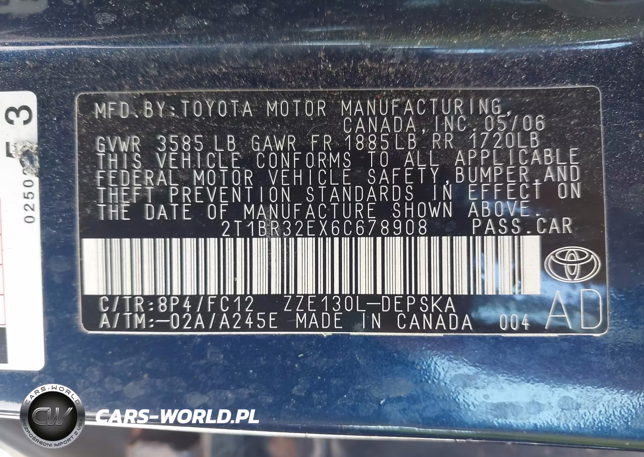 2006 Toyota Corolla S VIN:2T1BR32EX6C678908 - 9