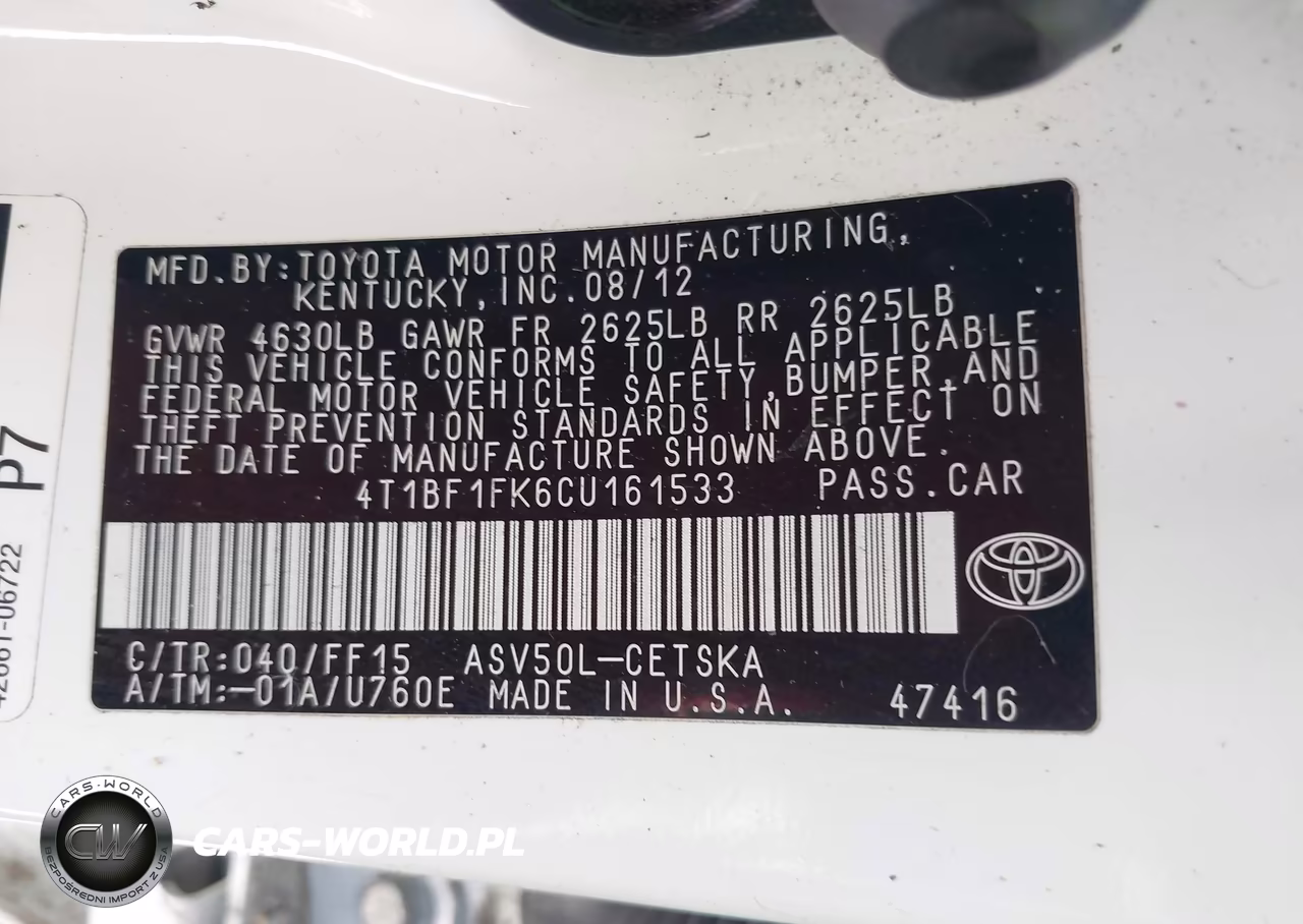 2012 Toyota Camry Se VIN:4T1BF1FK6CU161533 - 9
