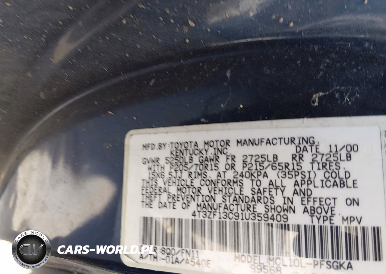 2001 Toyota Sienna Le VIN:4T3ZF13C91U359409 - 9