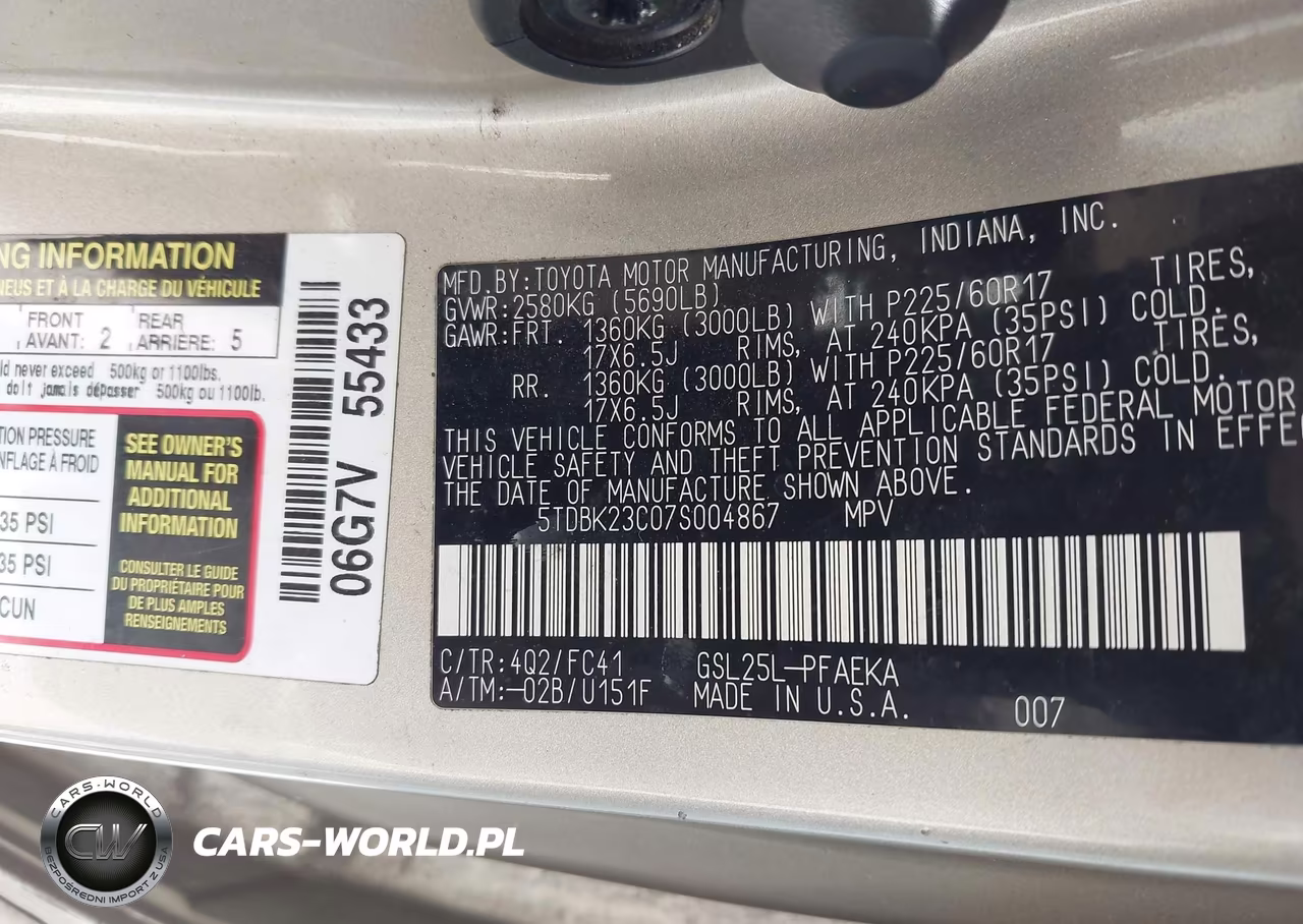 2007 Toyota Sienna Le VIN:5TDBK23C07S004867 - 9