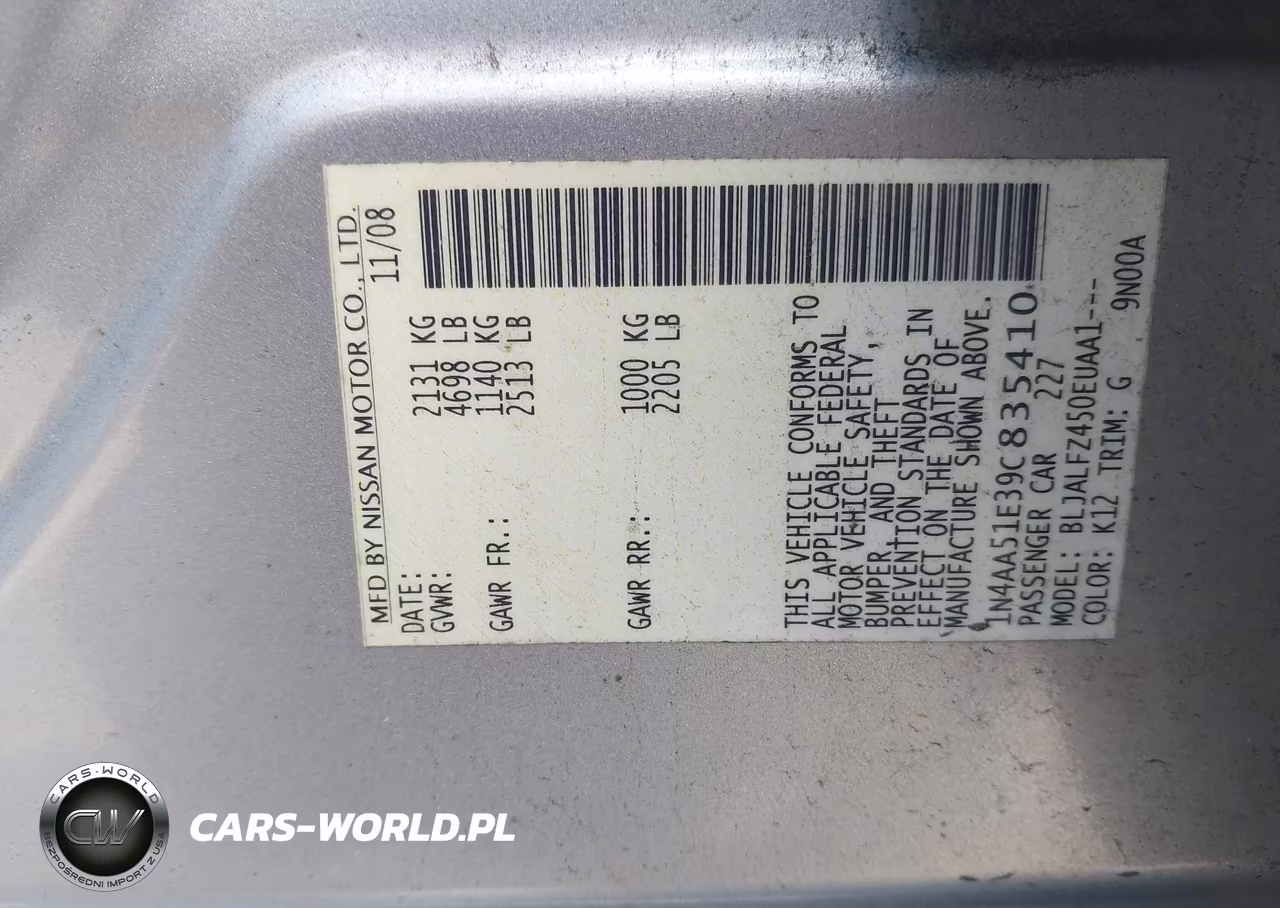 2009 Nissan Maxima 3.5 Sv VIN:1N4AA51E39C835410 - 9