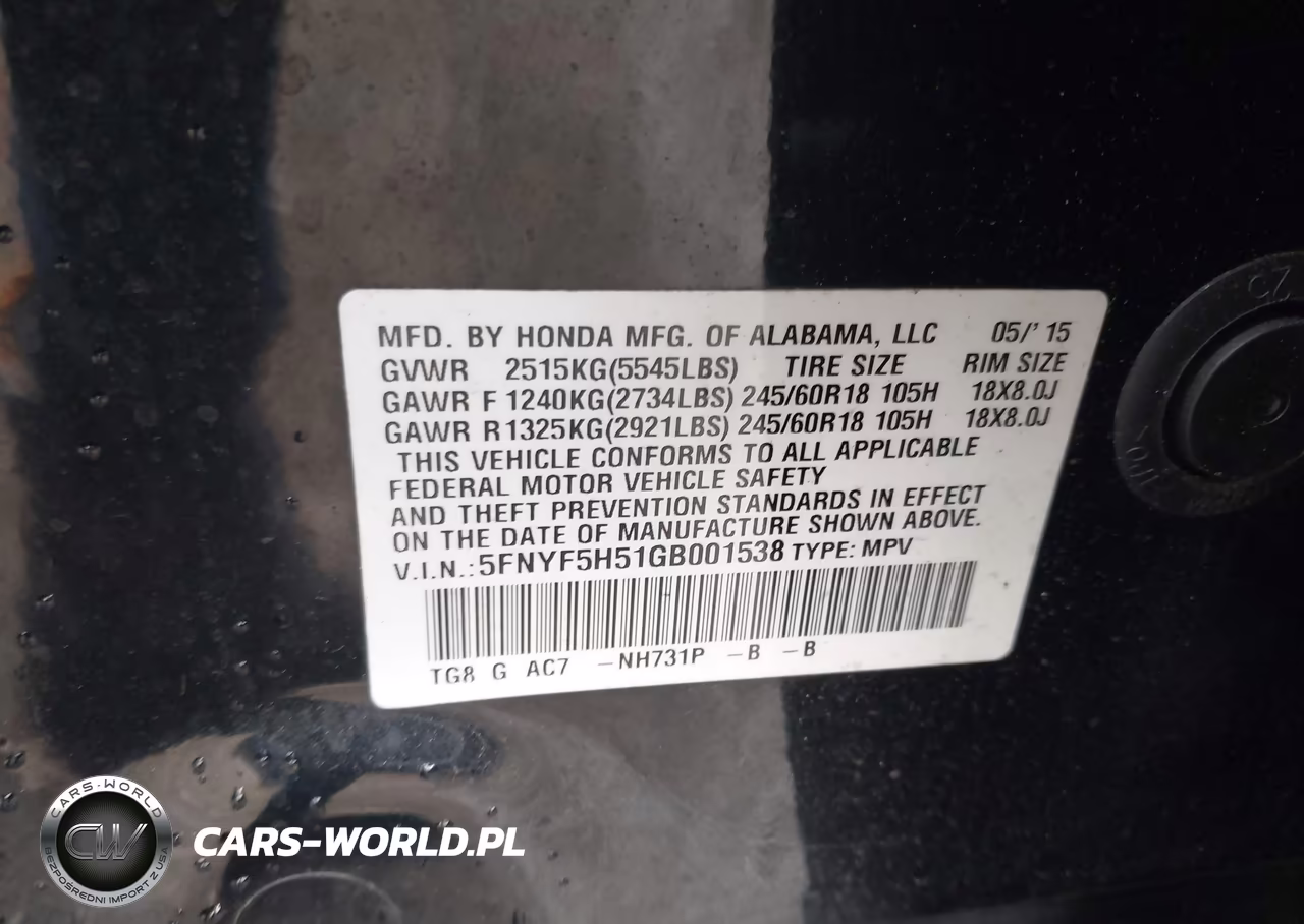 2016 Honda Pilot Ex-L VIN:5FNYF5H51GB001538 - 9