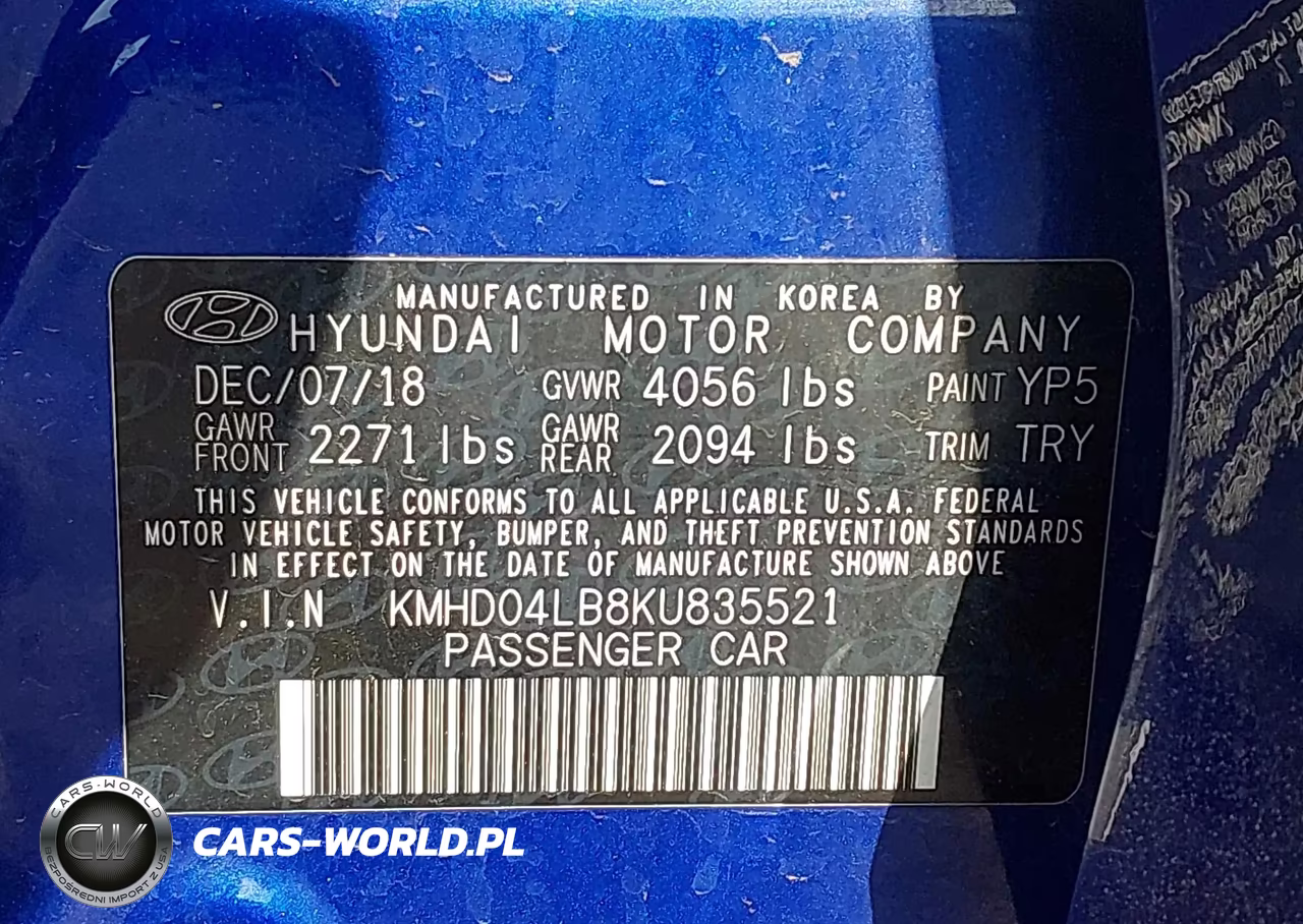 2019 Hyundai Elantra Sport VIN:KMHD04LB8KU835521 - 9