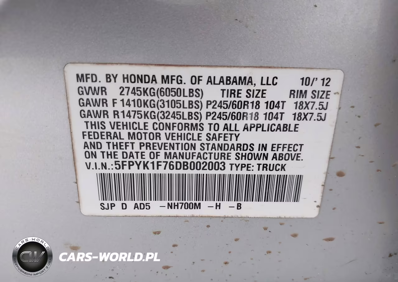 2013 Honda Ridgeline Sport VIN:5FPYK1F76DB002003 - 9