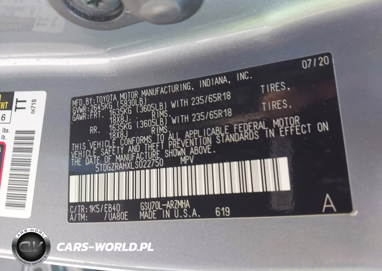 2020 Toyota Highlander Xle VIN:5TDGZRAHXLS022750 - 9