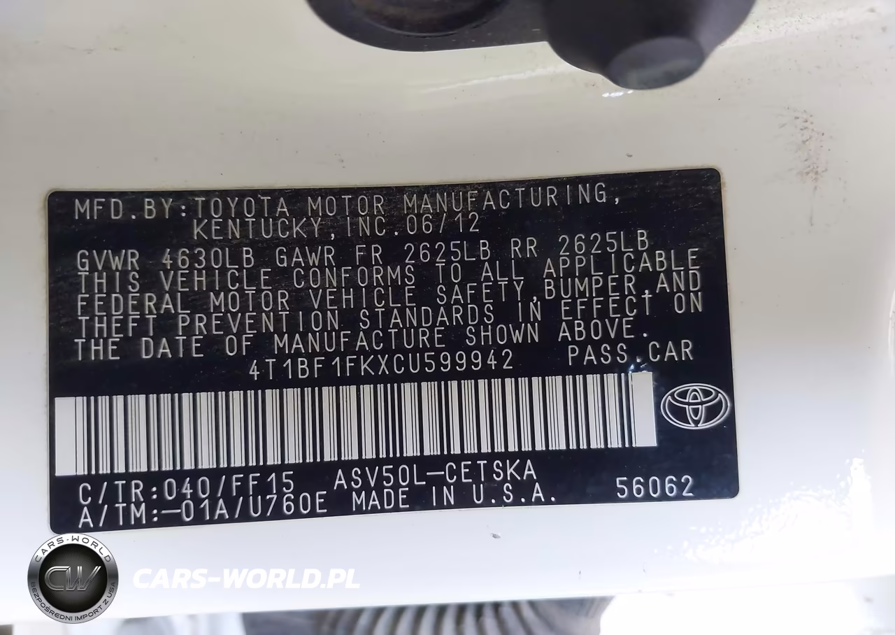 2012 Toyota Camry Se VIN:4T1BF1FKXCU599942 - 9