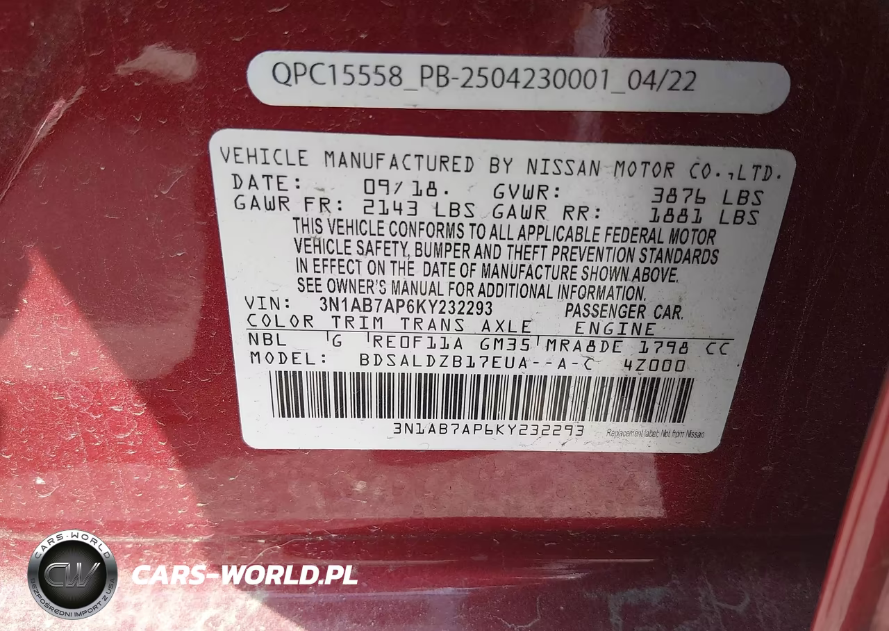 2019 Nissan Sentra Sv VIN:3N1AB7AP6KY232293 - 9