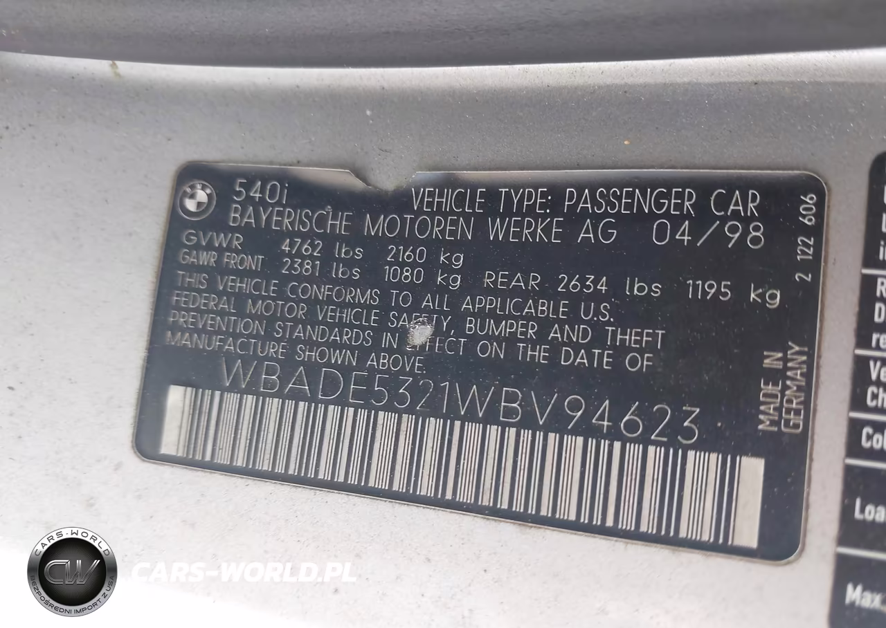 1998 BMW 5 Series 540I VIN:WBADE5321WBV94623 - 9