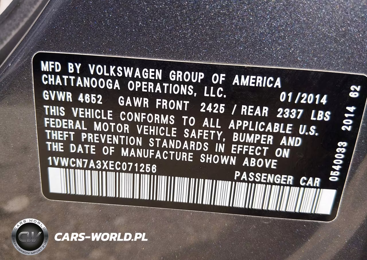 2014 Volkswagen Passat Tdi Sel Premium VIN:1VWCN7A3XEC071256 - 9