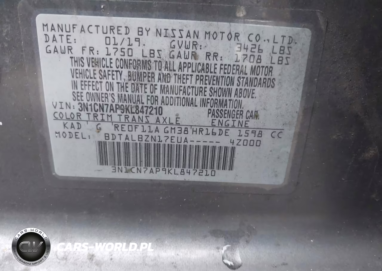 2019 Nissan Versa 1.6 Sv VIN:3N1CN7AP9KL847210 - 9