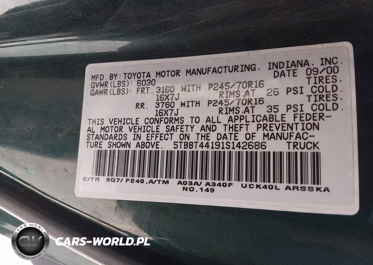 2001 Toyota Tundra Sr5 VIN:5TBBT44191S142686 - 9
