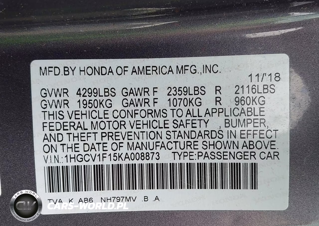 2019 Honda Accord Lx VIN:1HGCV1F15KA008873 - 9