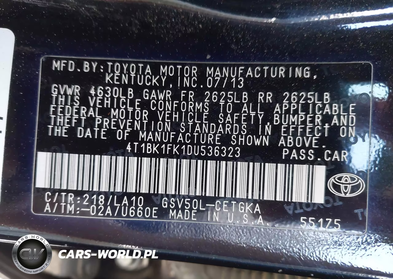 2013 Toyota Camry Xle V6 VIN:4T1BK1FK1DU536323 - 9