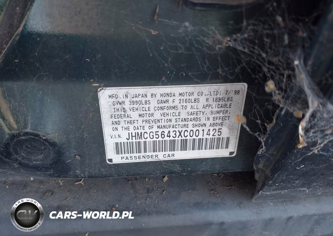 1999 Honda Accord Sdn Lx VIN:JHMCG5643XC001425 - 9
