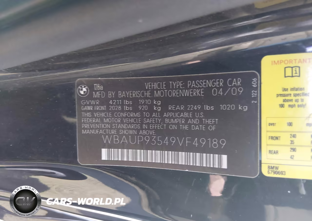 2009 BMW 1 Series 128I VIN:WBAUP93549VF49189 - 9