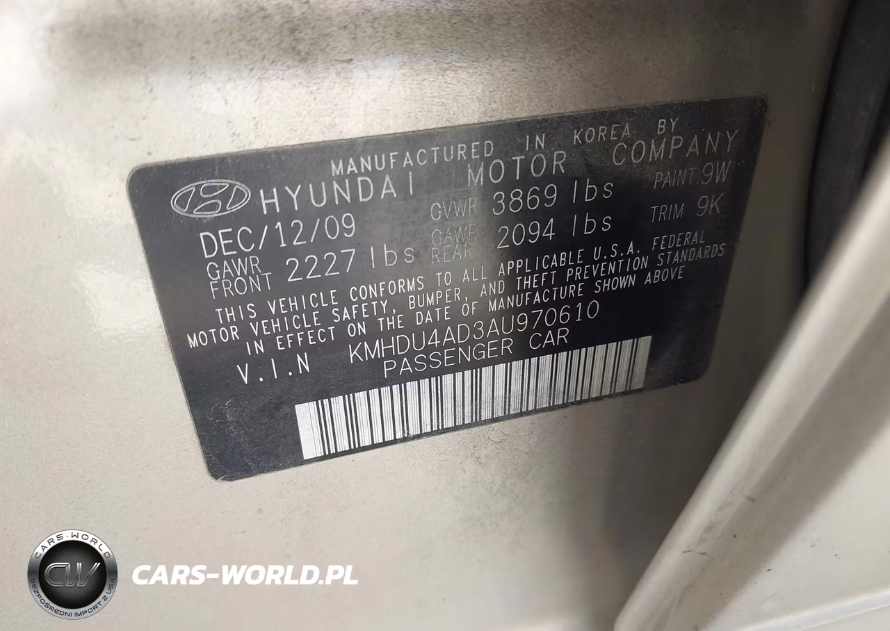 2010 Hyundai Elantra Gls VIN:KMHDU4AD3AU970610 - 9