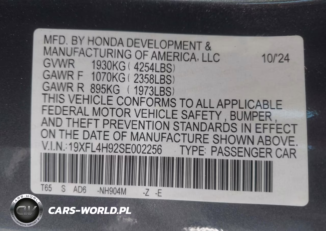 2025 Honda Civic Hybrid Sport Touring VIN:19XFL4H92SE002256 - 9