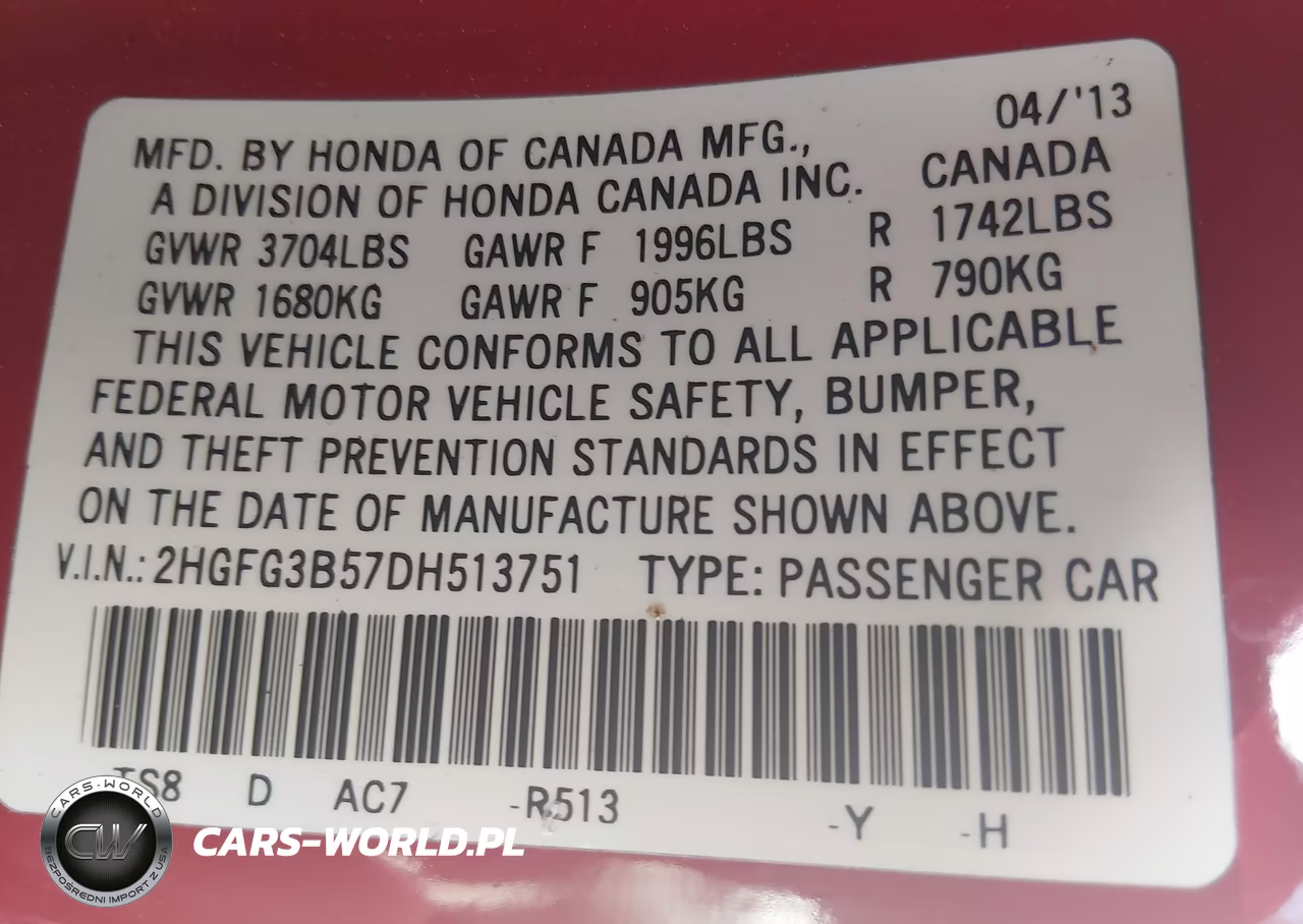 2013 Honda Civic Lx VIN:2HGFG3B57DH513751 - 9