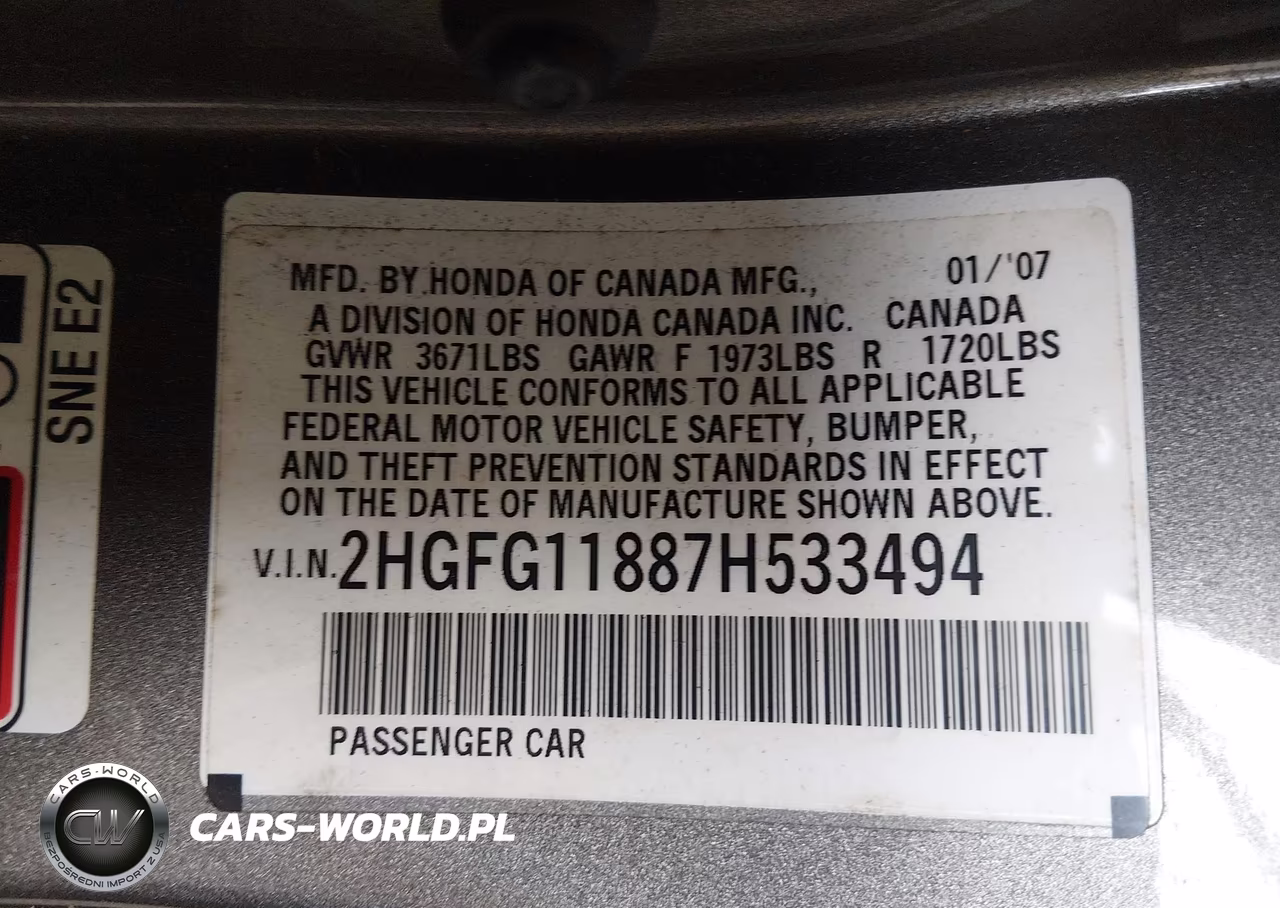 2007 Honda Civic Ex VIN:2HGFG11887H533494 - 9