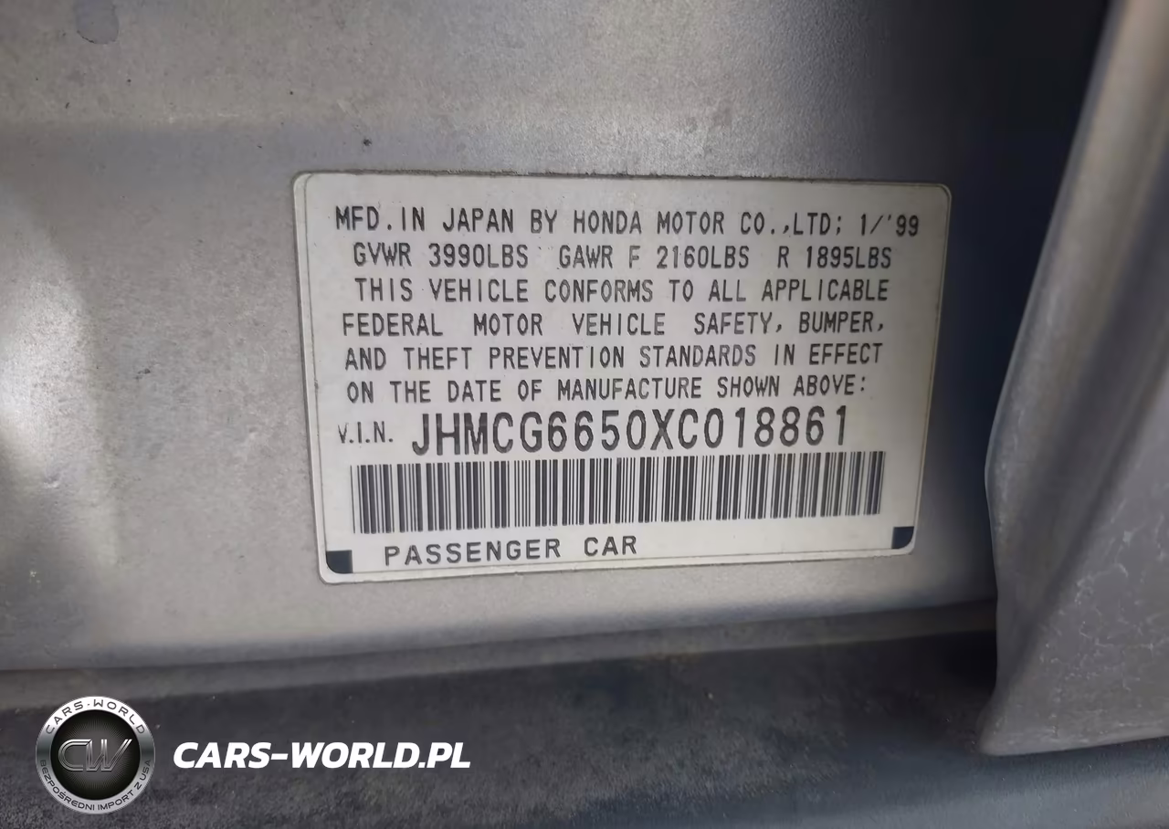 1999 Honda Accord Sdn Lx VIN:JHMCG6650XC018861 - 9