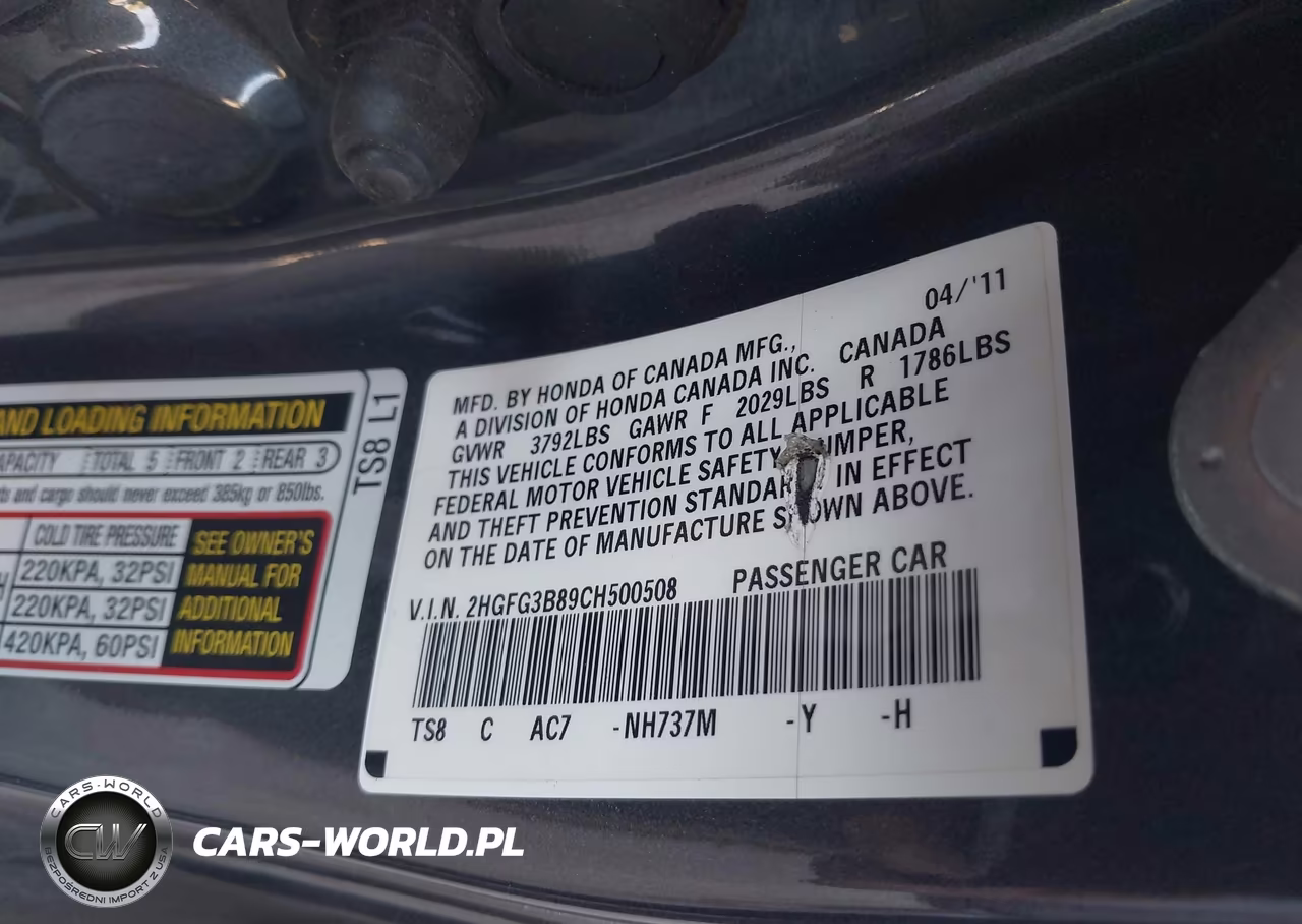 2012 Honda Civic Ex VIN:2HGFG3B89CH500508 - 9