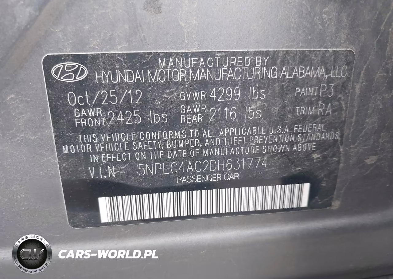 2013 Hyundai Sonata Limited VIN:5NPEC4AC2DH631774 - 9
