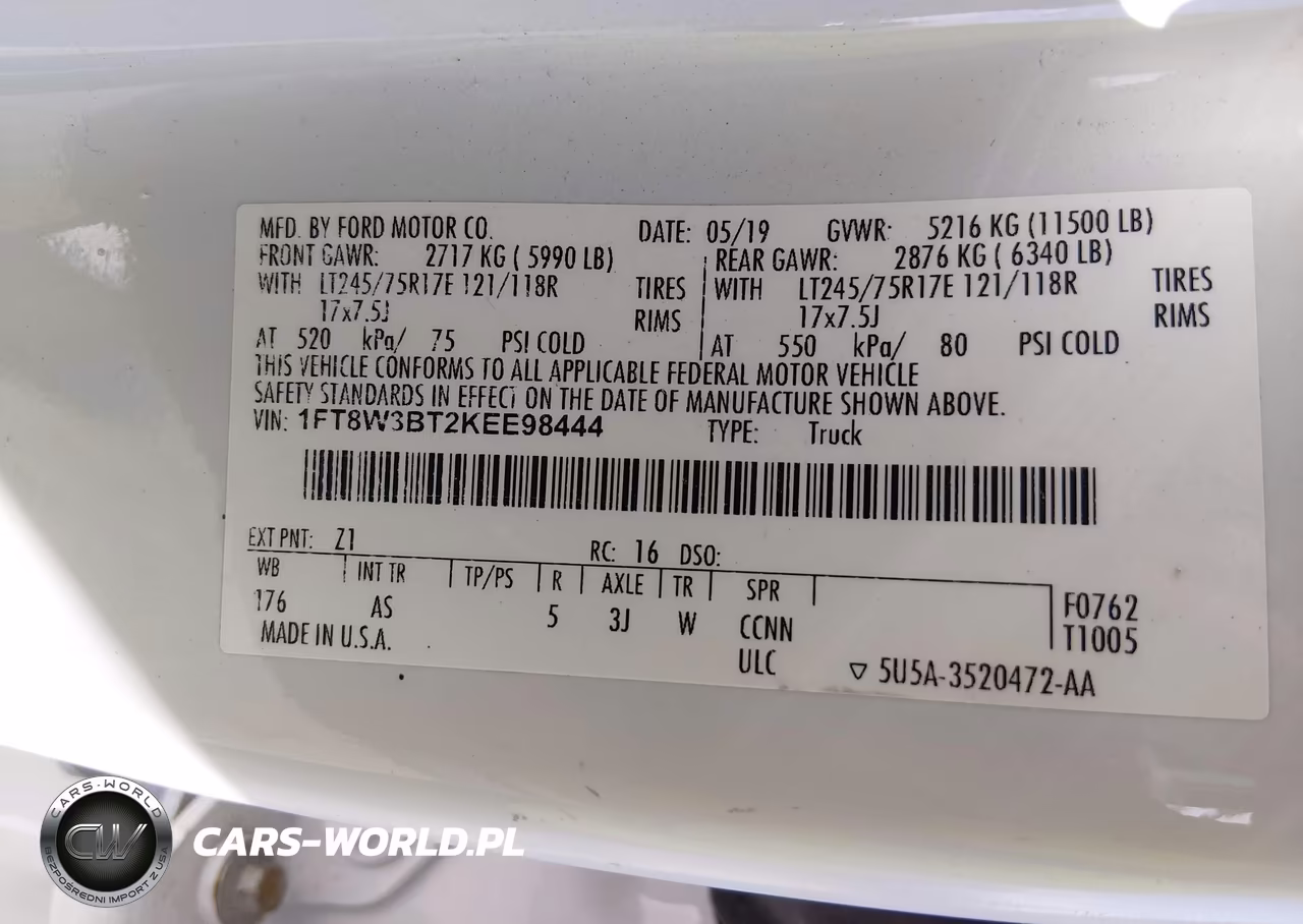 2019 Ford F-350 Xl VIN:1FT8W3BT2KEE98444 - 9