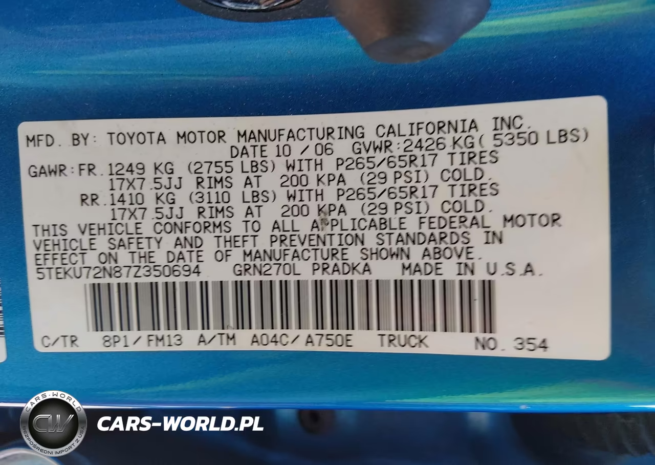 2007 Toyota Tacoma Prerunner V6 VIN:5TEKU72N87Z350694 - 9