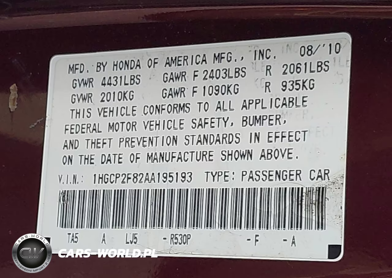 2010 Honda Accord 2.4 Ex-L VIN:1HGCP2F82AA195193 - 9