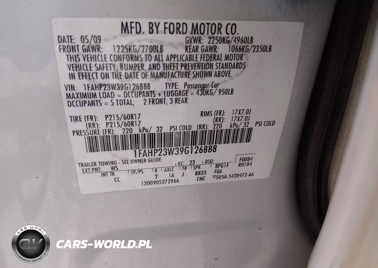 2009 Ford Taurus Se VIN:1FAHP23W39G126888 - 9