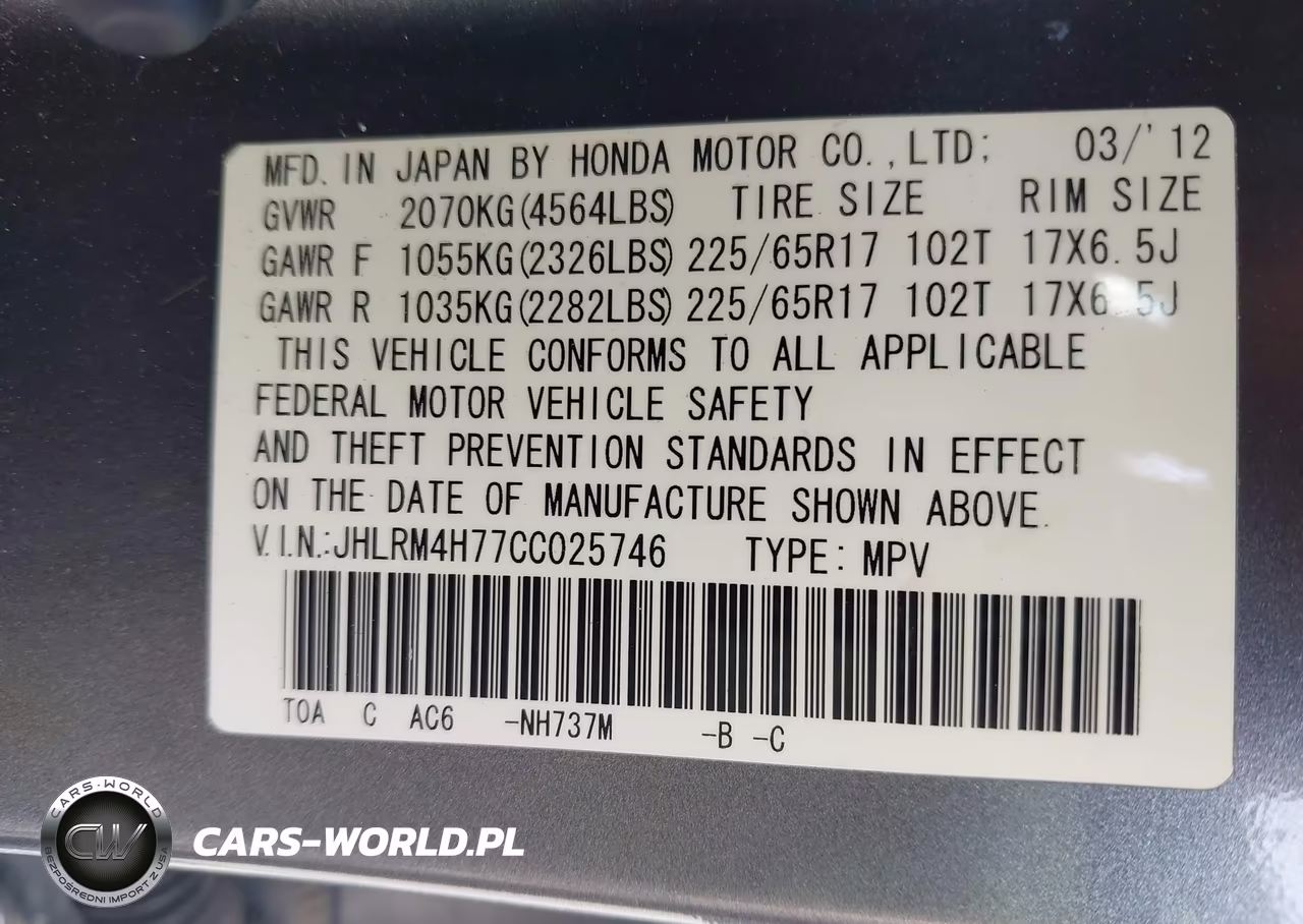 2012 Honda Cr-V Ex-L VIN:JHLRM4H77CC025746 - 9