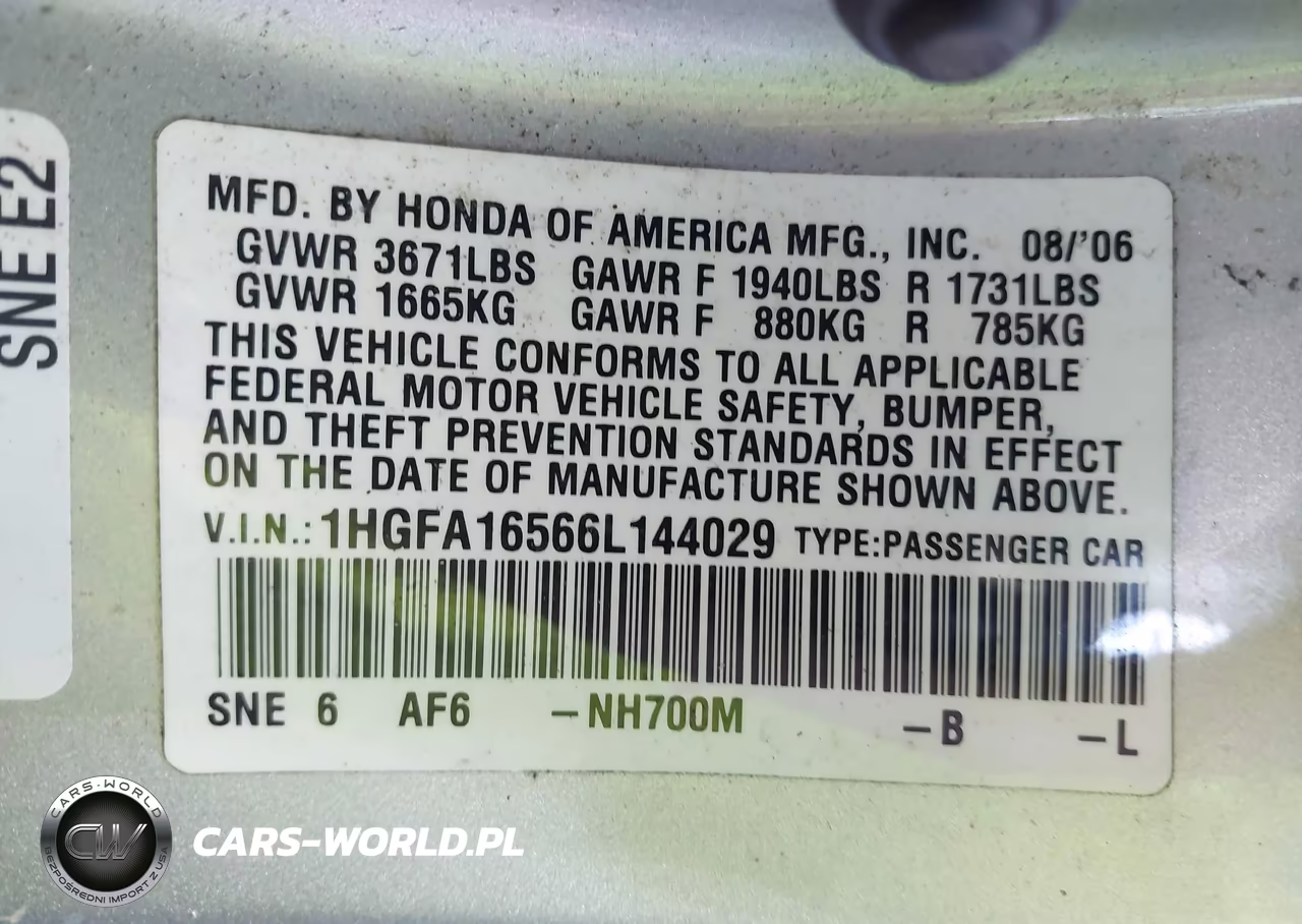 2006 Honda Civic Sdn Lx VIN:1HGFA16566L144029 - 9
