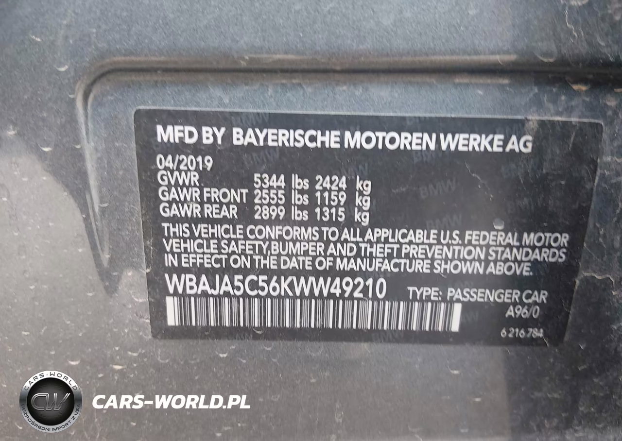 2019 BMW 530I VIN:WBAJA5C56KWW49210 - 9