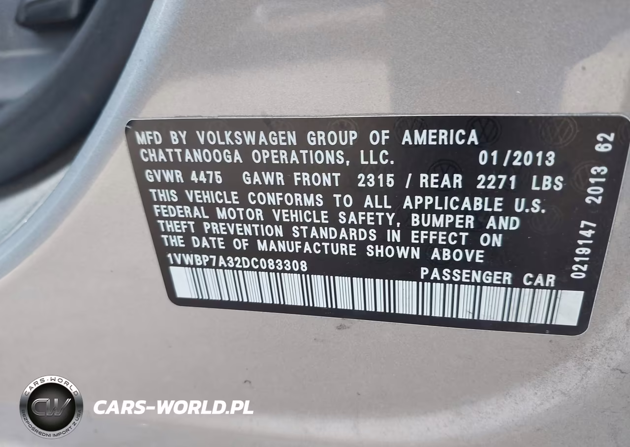 2013 Volkswagen Passat 2.5L Se VIN:1VWBP7A32DC083308 - 9