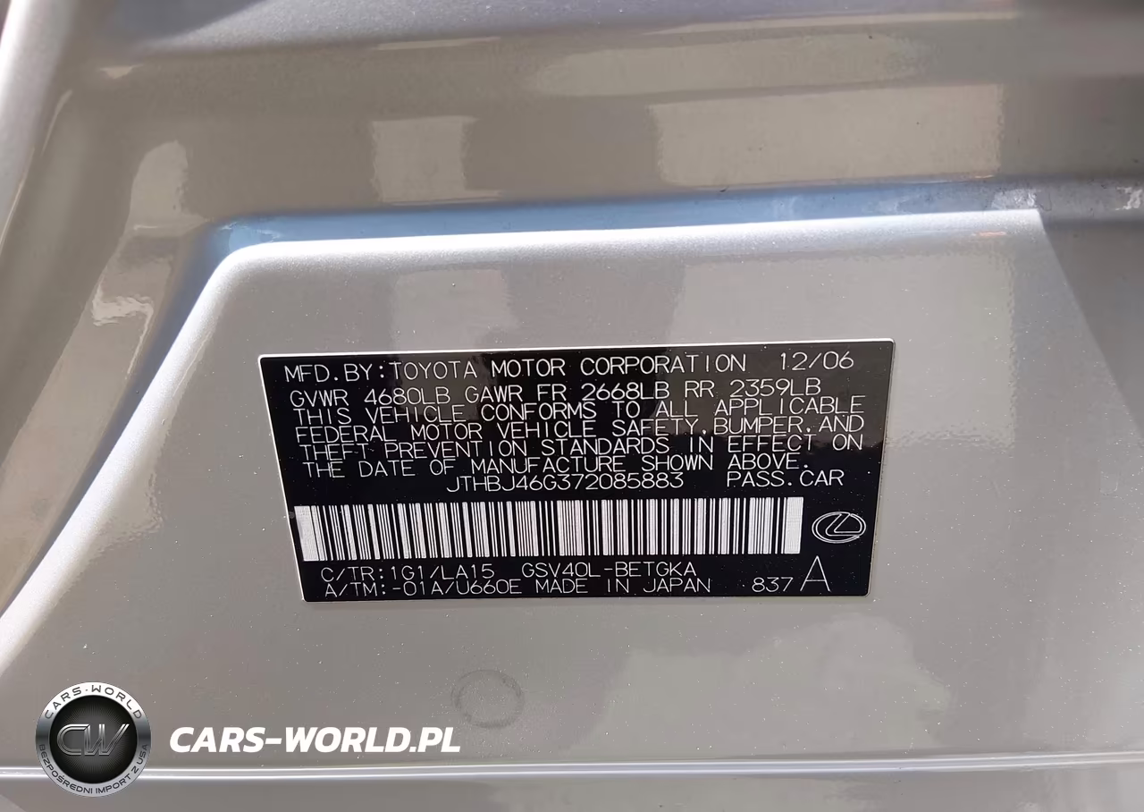 2007 Lexus Es 350 VIN:JTHBJ46G372085883 - 9