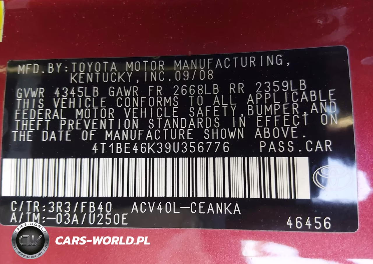 2009 Toyota Camry Le VIN:4T1BE46K39U356776 - 9