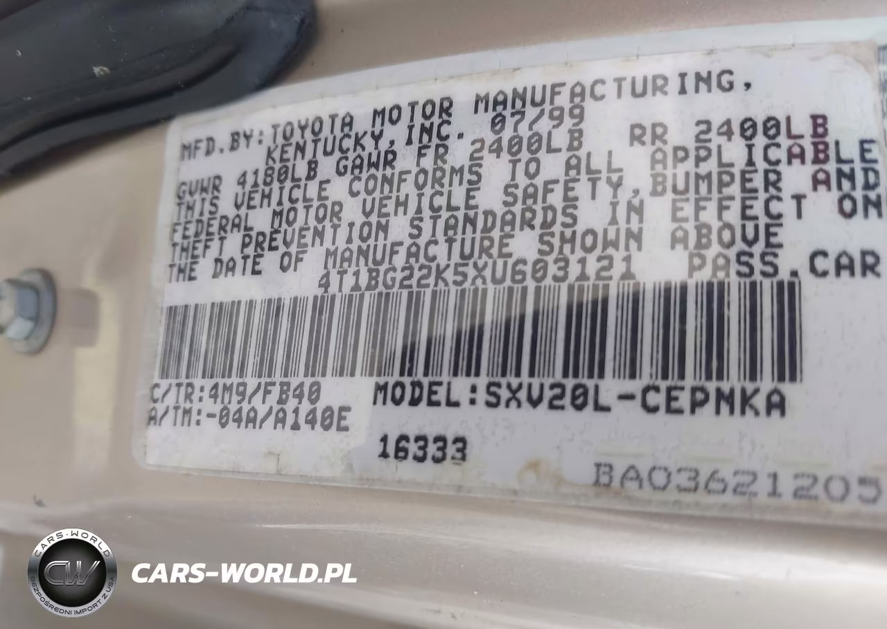 1999 Toyota Camry VIN:4T1BG22K5XU603121 - 9