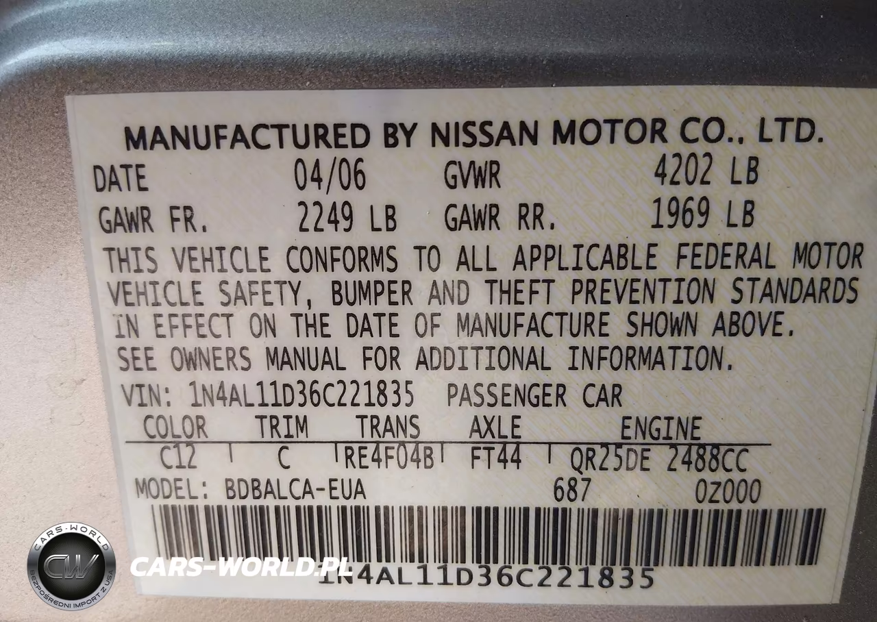 2006 Nissan Altima 2.5 S VIN:1N4AL11D36C221835 - 9