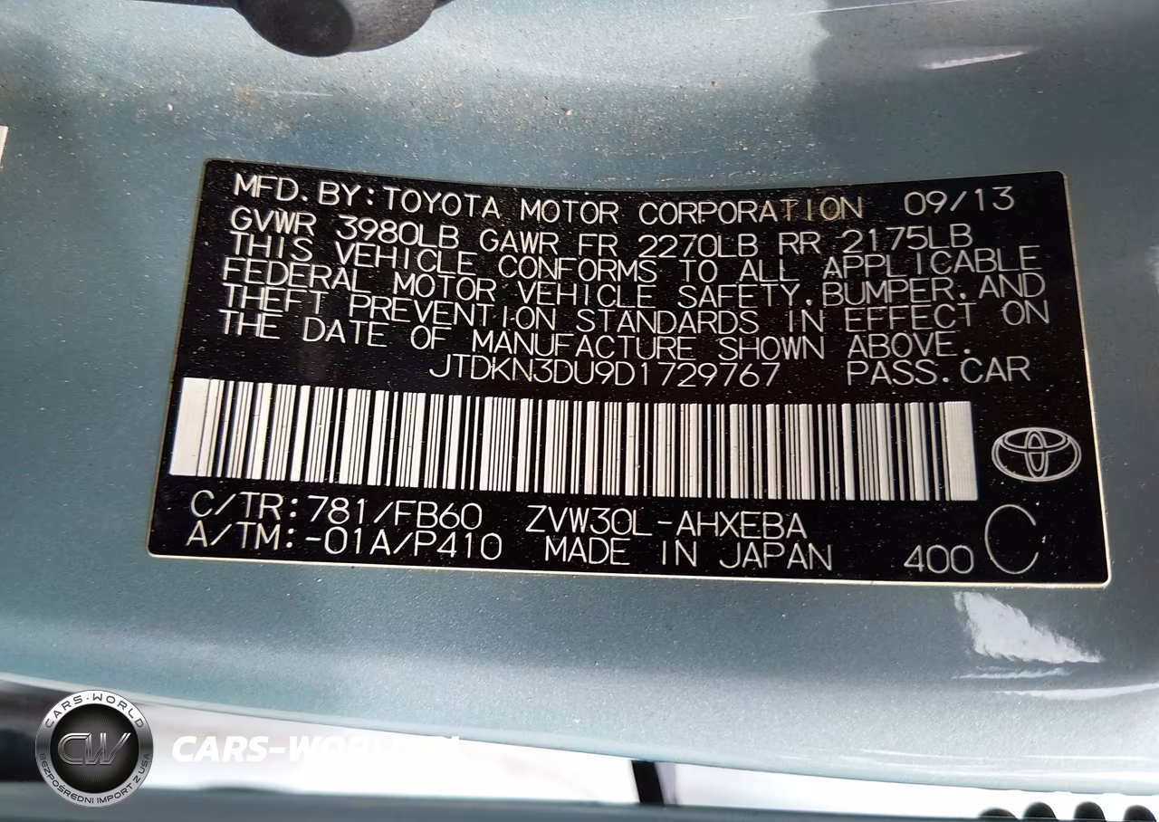 2013 Toyota Prius Two VIN:JTDKN3DU9D1729767 - 9