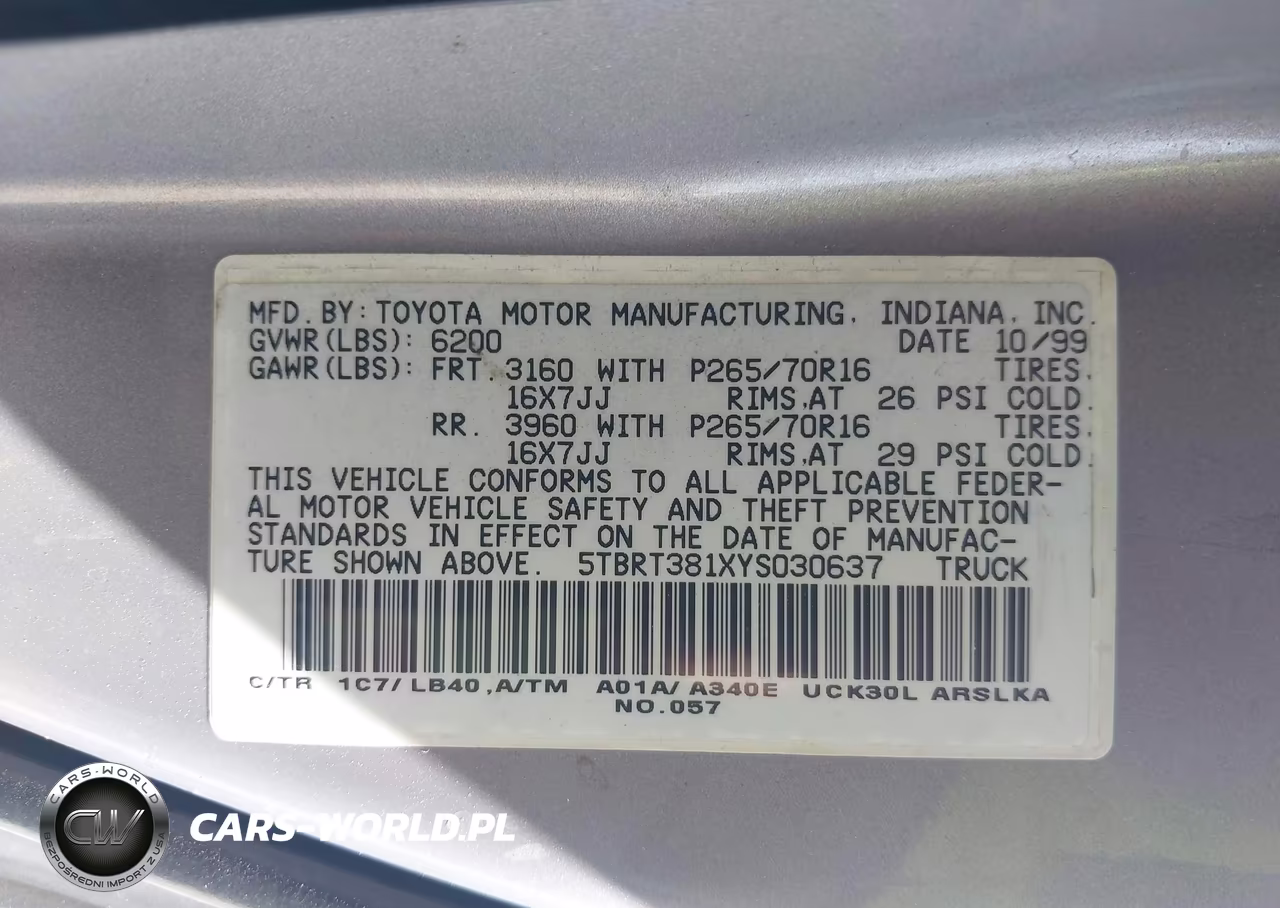 2000 Toyota Tundra Limited VIN:5TBRT381XYS030637 - 9