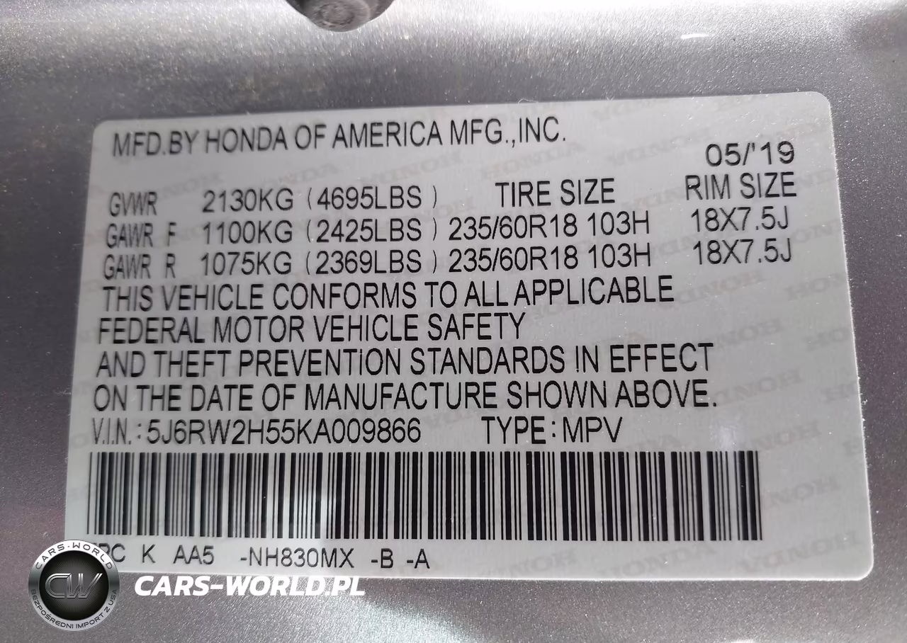 2019 Honda Cr-V Ex VIN:5J6RW2H55KA009866 - 9