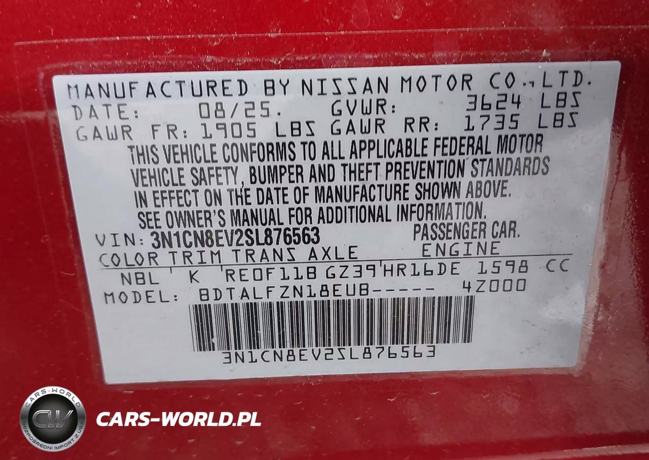 2025 Nissan Versa 1.6 Sv VIN:3N1CN8EV2SL876563 - 9