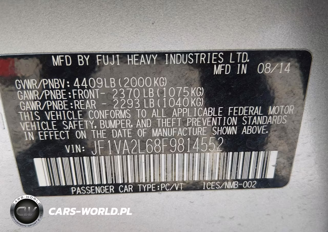 2015 Subaru Wrx Sti VIN:JF1VA2L68F9814552 - 9