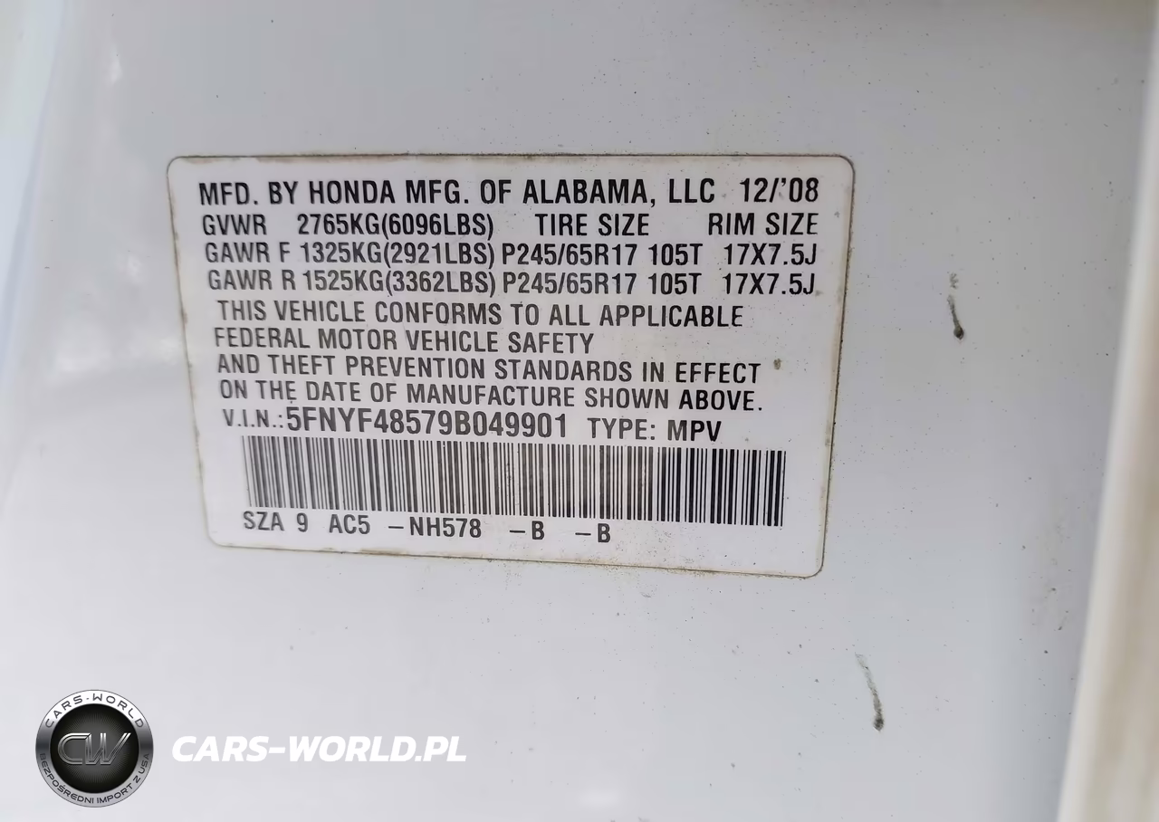 2009 Honda Pilot Ex-L VIN:5FNYF48579B049901 - 9
