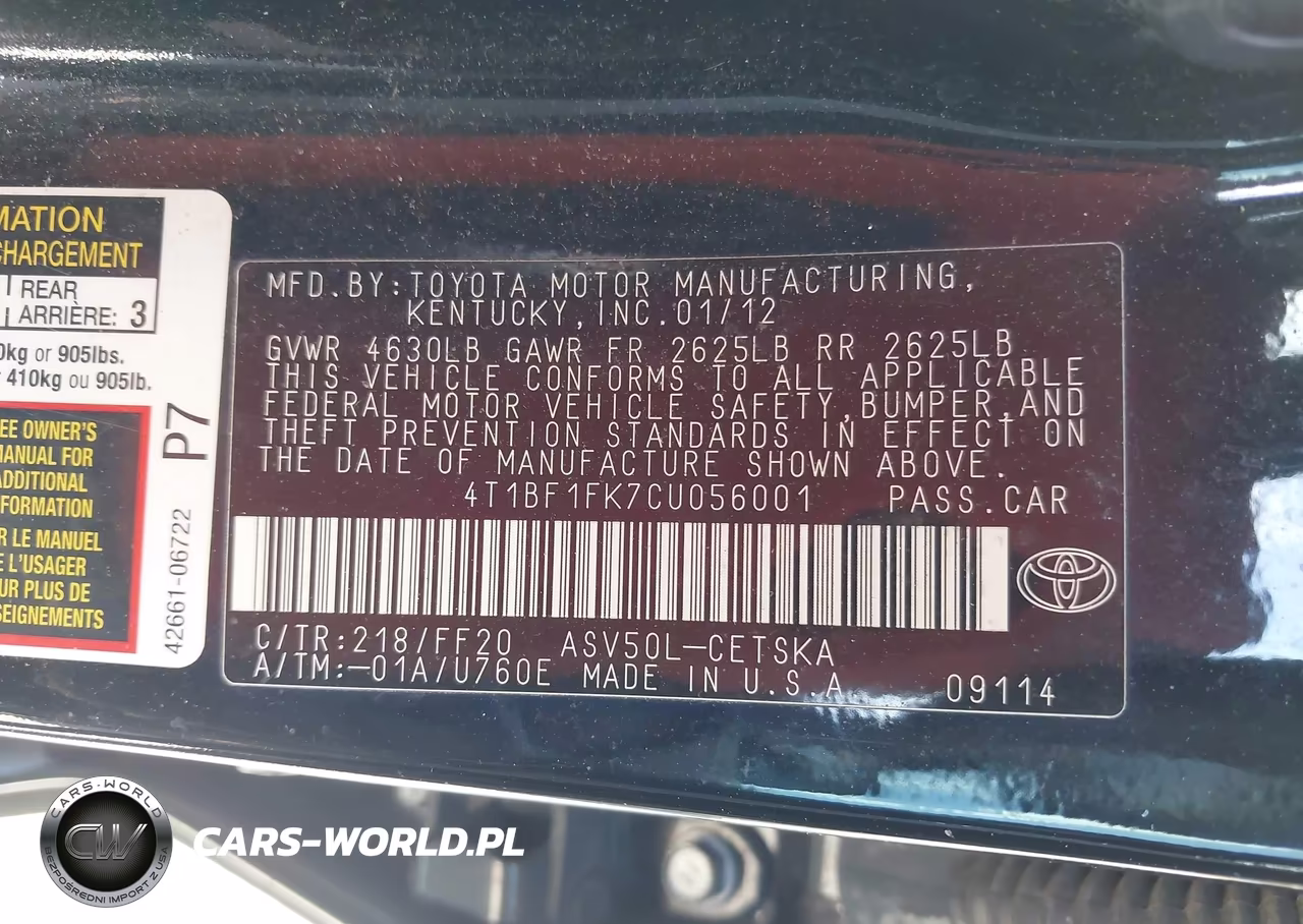 2012 Toyota Camry Se VIN:4T1BF1FK7CU056001 - 9