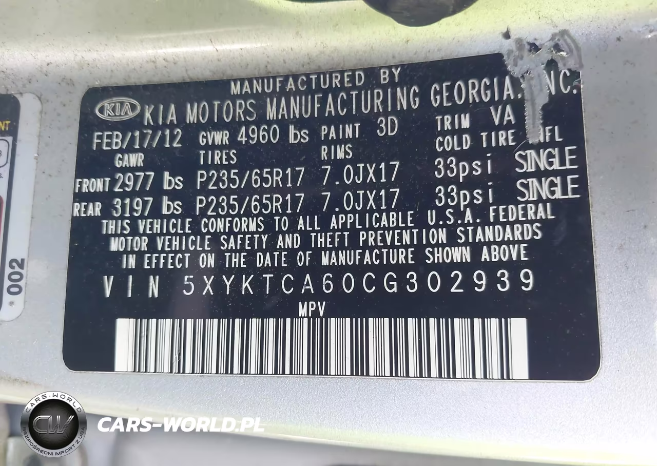 2012 Kia Sorento Lx VIN:5XYKTCA60CG302939 - 9